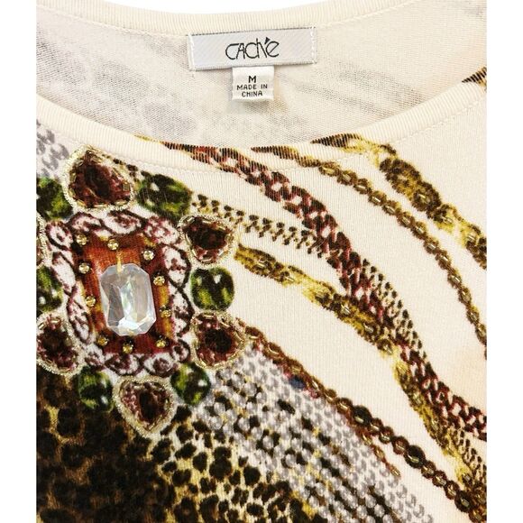 Cache VTG Light Sweater Jewel Brooch Embellished Animal Print Royalty Y2K Sz M - Picture 4 of 7